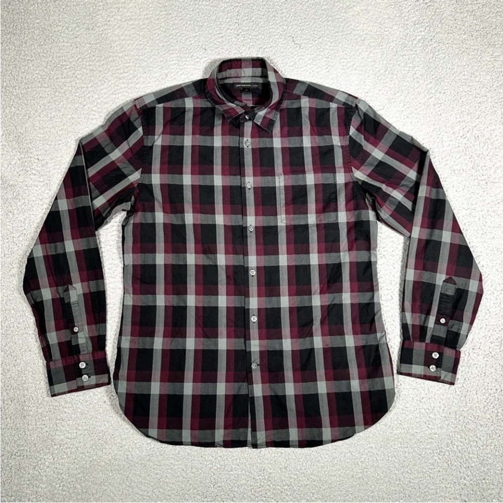 John Varvatos Black and Plum Plaid Shirt